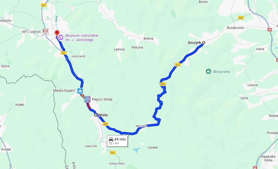 Trasa Szczyrk - Ustroń przez Wisłę